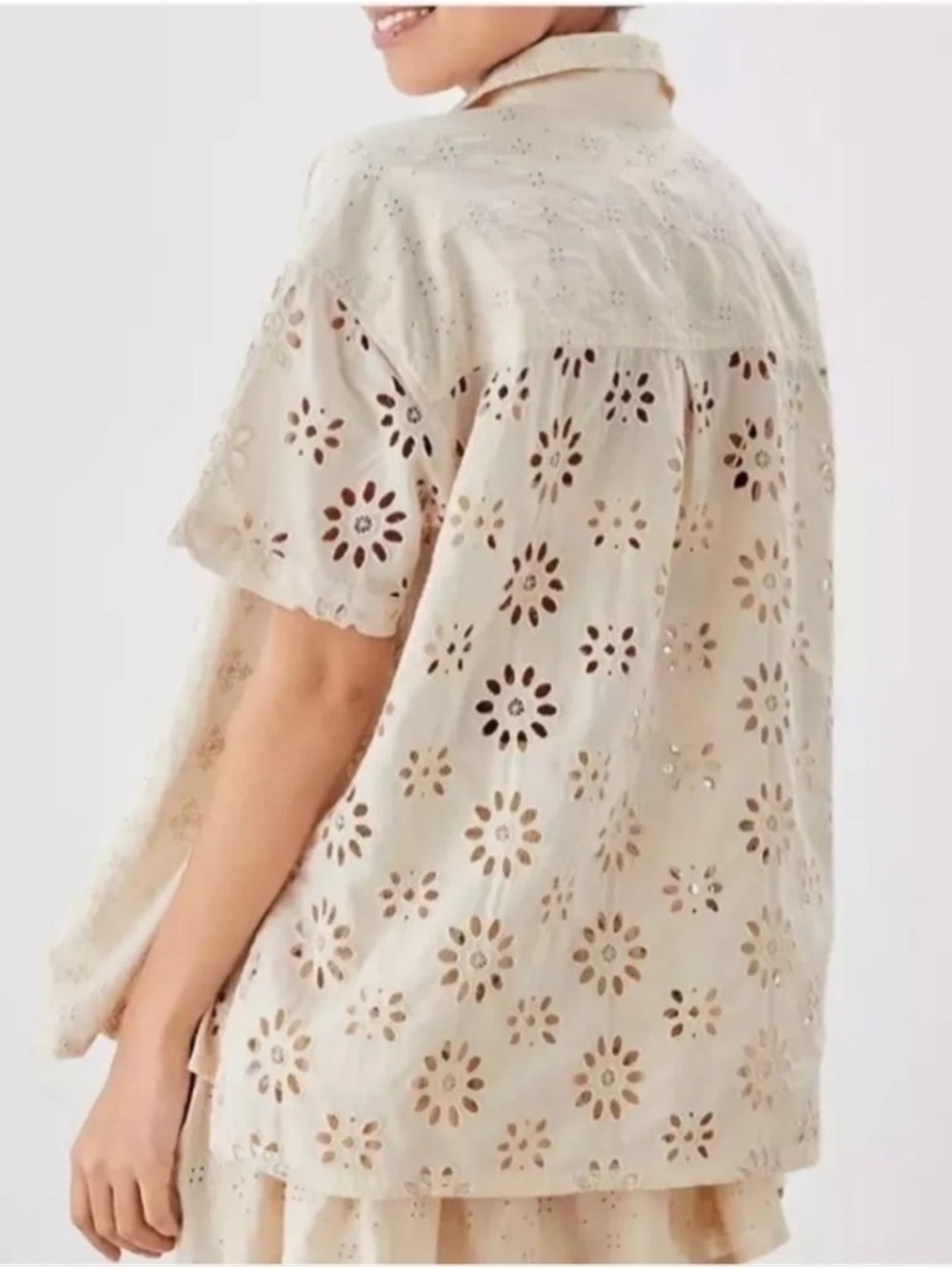 American Eagle Oversized Eyelet Cotton Top XS Boho Cottagecore